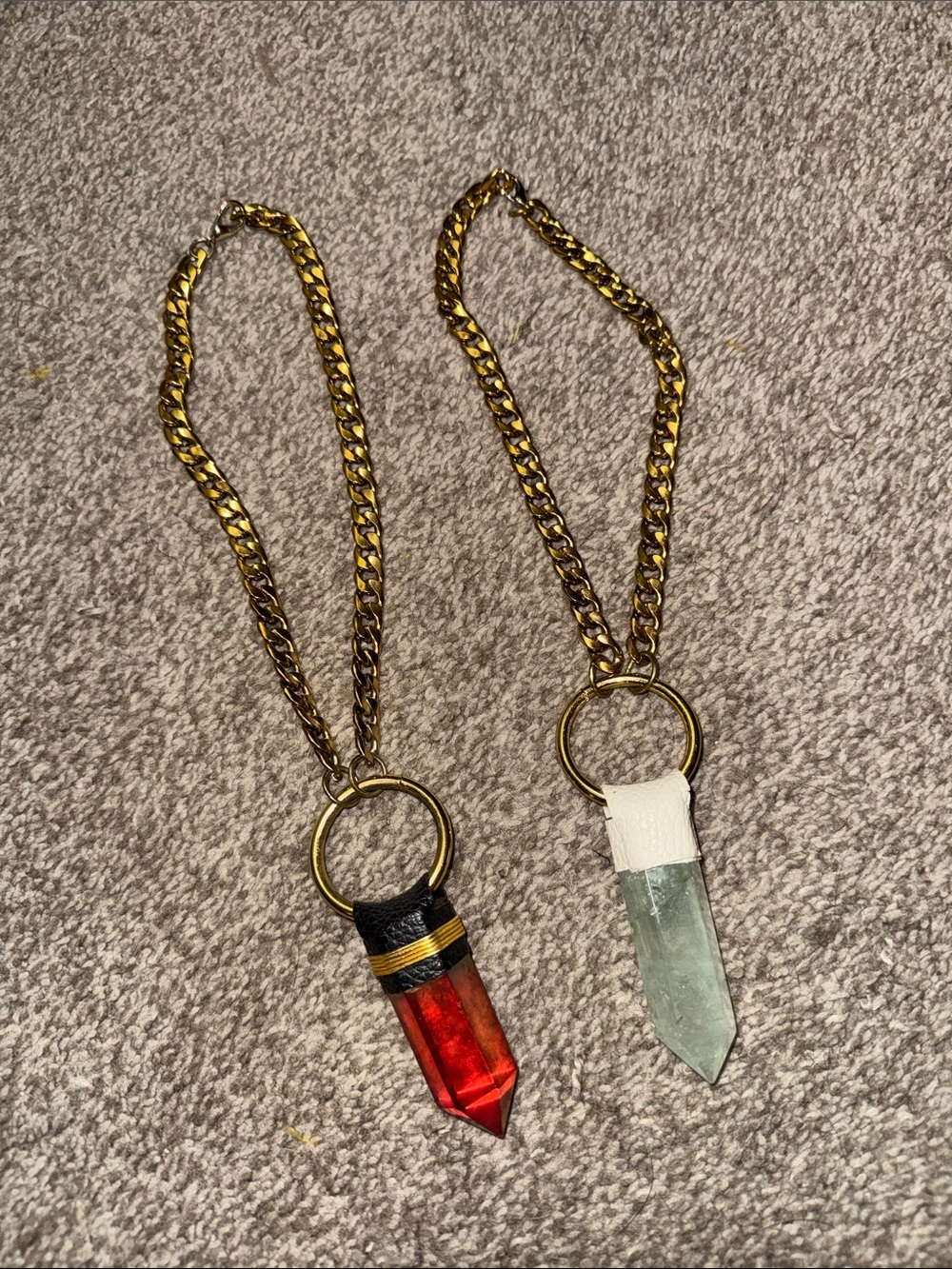 Gold-Tone Chain Necklace with Red Crystal Point Pendant